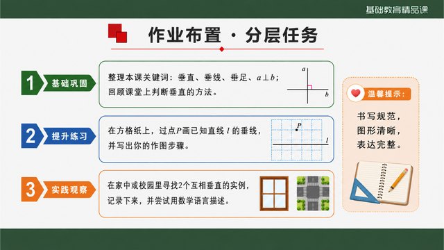 《两条直线垂直》精品课课堂小结与作业迁移