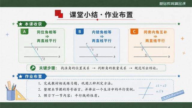 《平行线的判定》精品课课堂小结与作业迁移