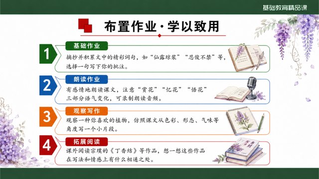 《紫藤萝瀑布》精品课课堂小结与作业迁移