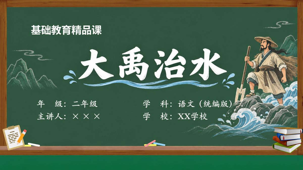 《大禹治水》精品课课件 第1页 封面：课题与教材信息