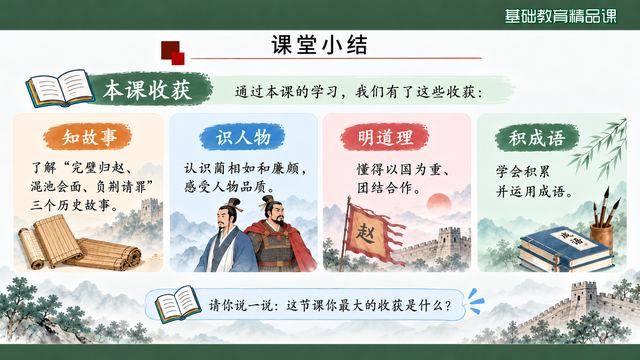 第 19 页 课堂小结：知故事·识人物·明道理·积成语
