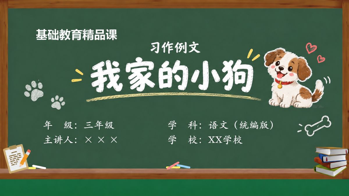 《习作例文：我家的小狗》精品课课件 第1页 封面：课题与教材信息