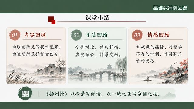 第 19 页 课堂小结：内容、手法、情感三回顾
